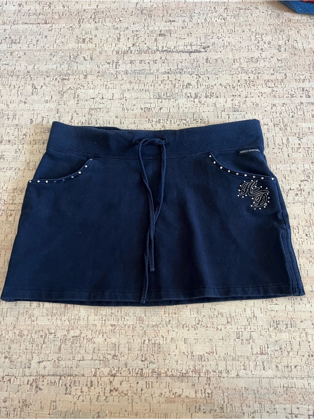 Y2K Harley-Davidson Rhinestone Mini Sweats Stretch Skirt Size M